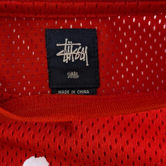 Stussy Mesh T-Shirt Men's S Red White City Logo Streetwear Jersey Tee - Picture 6 of 7